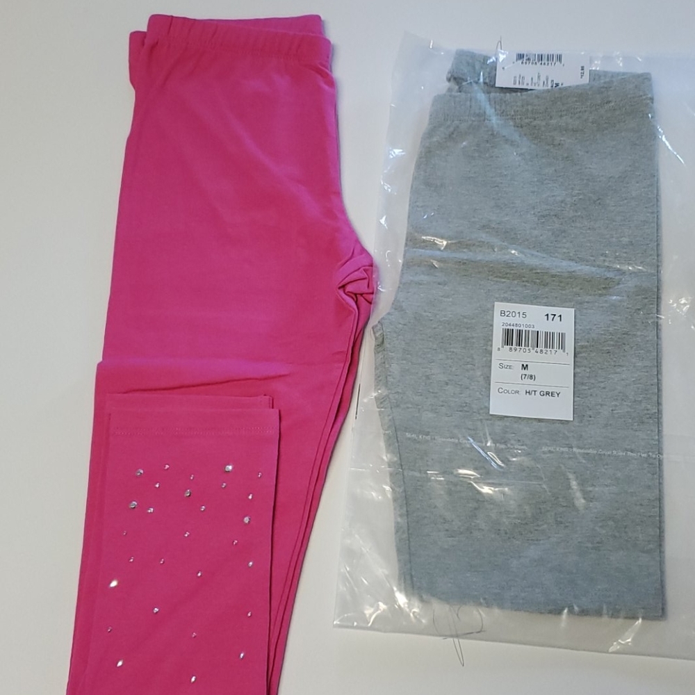 Big girls pink glitter leggings/ grey shorts